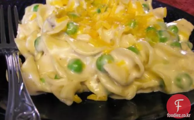 크림 치킨과 완두콩 국수 던지기