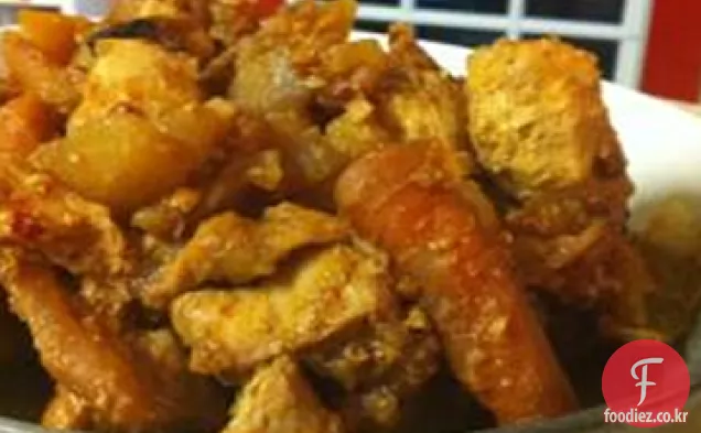 매운 한국 느린 요리 닭(닥 도리 탕)
