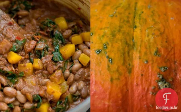 로스트 겨울 스쿼시와 보를 로티 콩 두더지