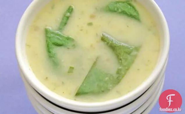 밤색과 녹색 마늘 수프