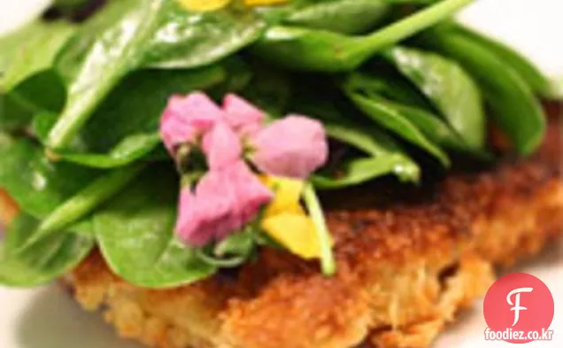 순식간에 프랑스어:시금치와 꽃 샐러드와 디종 돼지 고기 파이 야르