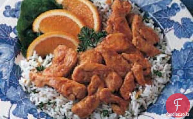 밥 위에 마늘 치킨