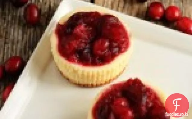 오렌지 크랜베리 소스를 곁들인 개별 치즈 케이크