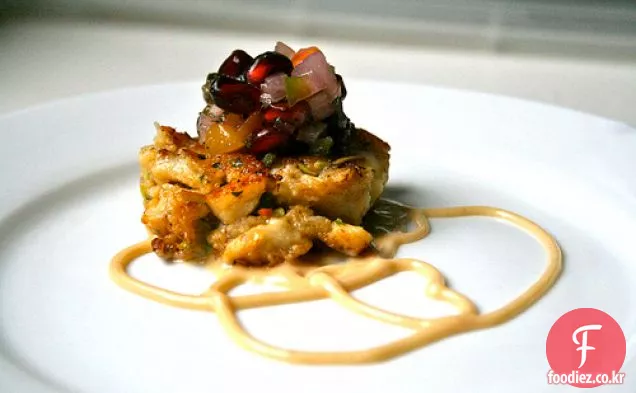 피쉬 케이크...치폴트 아이올리&석류 옥수수 양념
